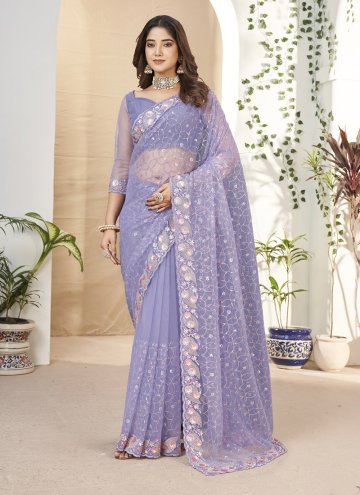 Lavender Fancy Fabric Embroidered Trendy Saree for