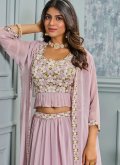 Lavender Faux Crepe Embroidered Readymade Lehenga Choli for Ceremonial - 2