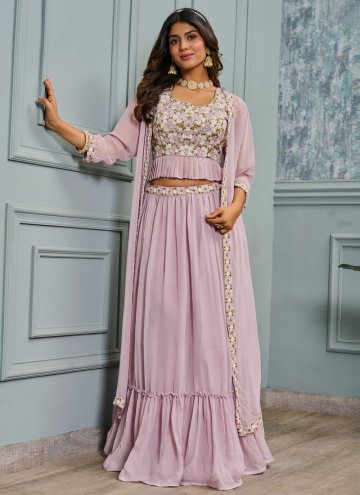 Lavender Faux Crepe Embroidered Readymade Lehenga Choli for Ceremonial