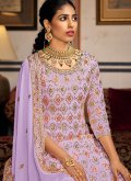 Lavender Faux Georgette Embroidered Trendy Salwar Kameez for Engagement - 2