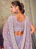 Lavender Georgette Embroidered Contemporary Saree for Festival - 1