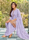 Lavender Georgette Embroidered Patiala Suit - 1
