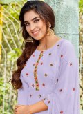Lavender Georgette Embroidered Patiala Suit - 2