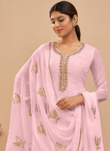 Lavender Georgette Embroidered Salwar Suit