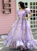 Lavender Gown in Silk with Printed - 3