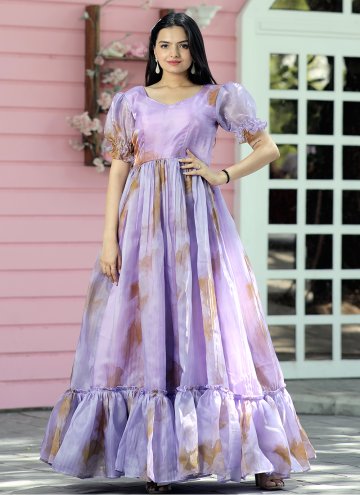Lavender Gown in Silk with Printed