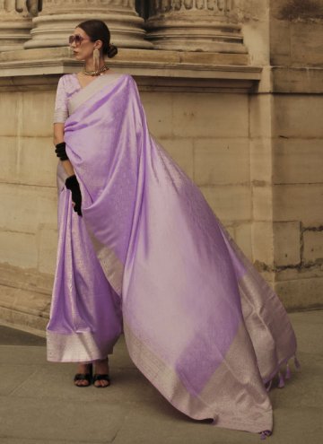 Lavender Handloom Silk Woven Classic Designer Sare