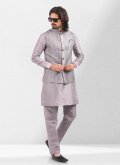 Lavender Kurta Payjama With Jacket in Art Banarasi Silk with Embroidered - 1