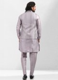 Lavender Kurta Payjama With Jacket in Art Banarasi Silk with Embroidered - 2