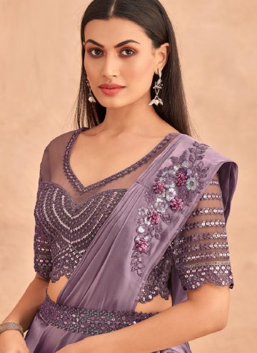 Lavender Lehenga Saree in Silk with Embroidered