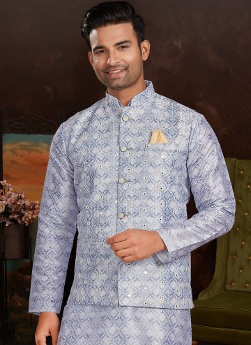 Lavender Nehru Jackets in Silk with Mirror Work