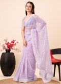 Lavender Net Embroidered Classic Designer Saree - 3