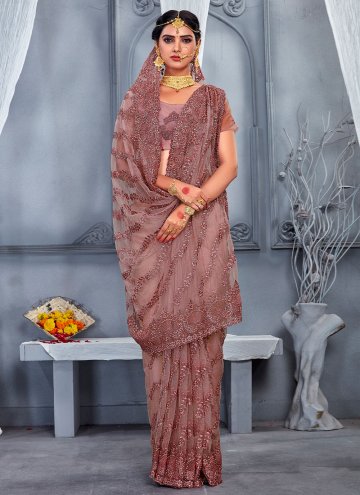 Lavender Net Embroidered Contemporary Saree for Re