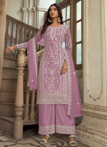 Lavender Net Embroidered Salwar Suit for Ceremonial