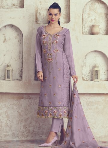 Lavender Organza Embroidered Straight Salwar Kamee