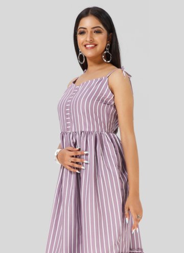 Lavender Party Wear Kurti in Faux Crepe with Printed