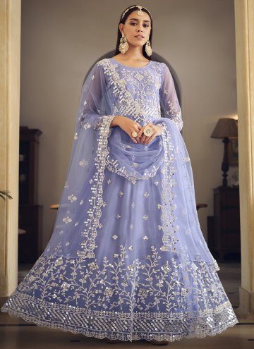 Lavender Salwar Suit in Net with Embroidered