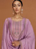 Lavender Salwar Suit in Silk with Embroidered - 1