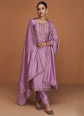 Lavender Salwar Suit in Silk with Embroidered - 2
