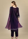 Lavender Silk Blend Embroidered Pant Style Suit - 2