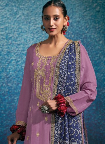 Lavender Silk Border Salwar Suit for Engagement