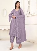 Lavender Straight Suit in Net with Cord - 1