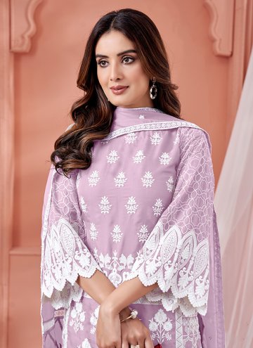 Lavender Trendy Salwar Kameez in Organza with Embroidered