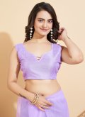 Lavender Trendy Saree in Net with Embroidered - 1