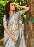 Linen Classic Designer Saree in Grey Enhanced with Woven - 1