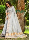 Linen Classic Designer Saree in Grey Enhanced with Woven - 2
