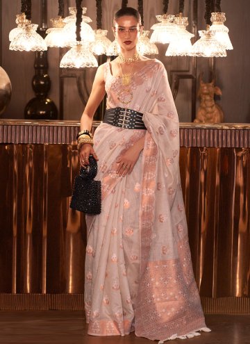 Linen Classic Designer Saree in Off White Enhanced