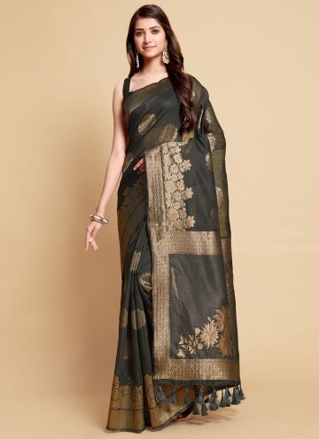 Linen Contemporary Saree in Grey Enhanced with Jacquard Work