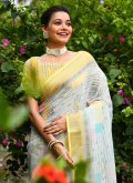 Linen Designer Saree in Yellow Enhanced with Woven - 1