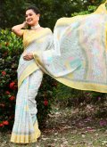 Linen Designer Saree in Yellow Enhanced with Woven - 2