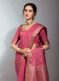 Linen Traditional Saree in Pink Enhanced with Woven - 2