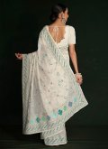 Lucknowi Work Georgette Off White Designer Saree - 1