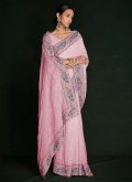 Lucknowi Work Georgette Pink Contemporary Saree - 2