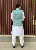 Lucknowi Work Silk Green Nehru Jackets - 2
