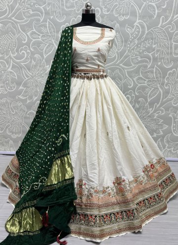 Lucknowi Work Silk White Lehenga Choli