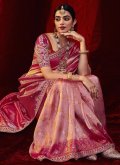 Magenta and Pink color Diamond Work Art Silk Traditional Saree - 1