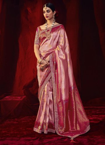 Magenta and Pink color Diamond Work Art Silk Traditional Saree