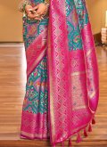 Magenta and Rama color Patola Silk Designer Traditional Saree with Woven - 1