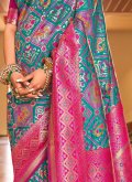 Magenta and Rama color Patola Silk Designer Traditional Saree with Woven - 3