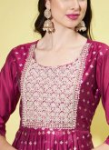 Magenta Chanderi Embroidered Anarkali Suit for Casual - 1
