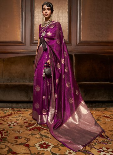 Magenta Classic Designer Saree in Handloom Silk with Woven