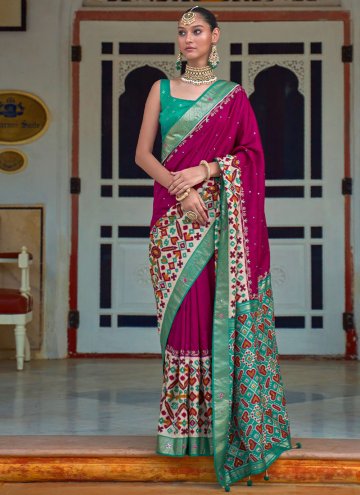 Magenta color Aariwork Patola Silk Trendy Saree