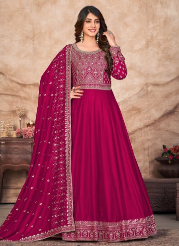 Magenta color Art Silk Salwar Suit with Embroidered