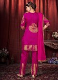 Magenta color Art Silk Straight Salwar Kameez with Woven - 1