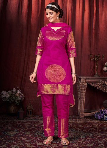 Magenta color Art Silk Straight Salwar Kameez with