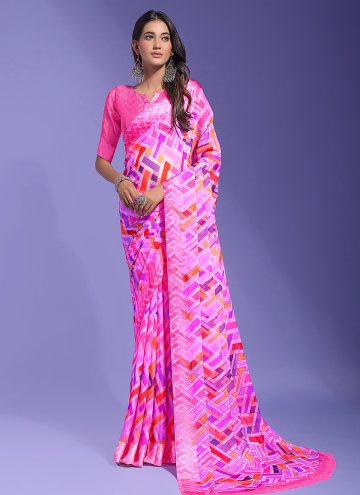 Magenta color Chiffon Contemporary Saree with Printed